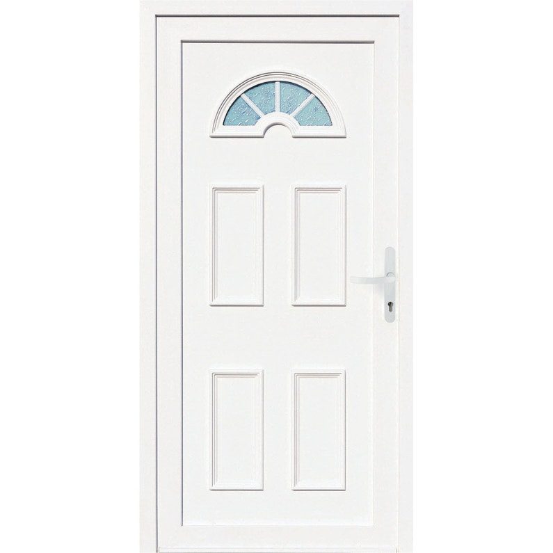 Porte d'entrée PVC blanche avec imposte vitrée demi-lune